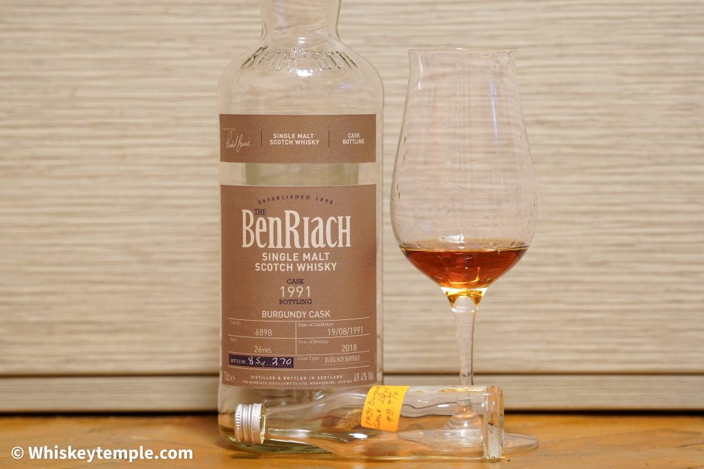 Benriach 1991, 26 y.o. burgundy cask #6898 review Whiskeytemple малцово уиски Бенриах цена храм на уискито ревю мнение Burgundy wine малцово уиски